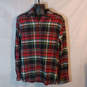 Polo by Ralph Lauren Men's Red and Green Plaid Flannel Snap Shirt
